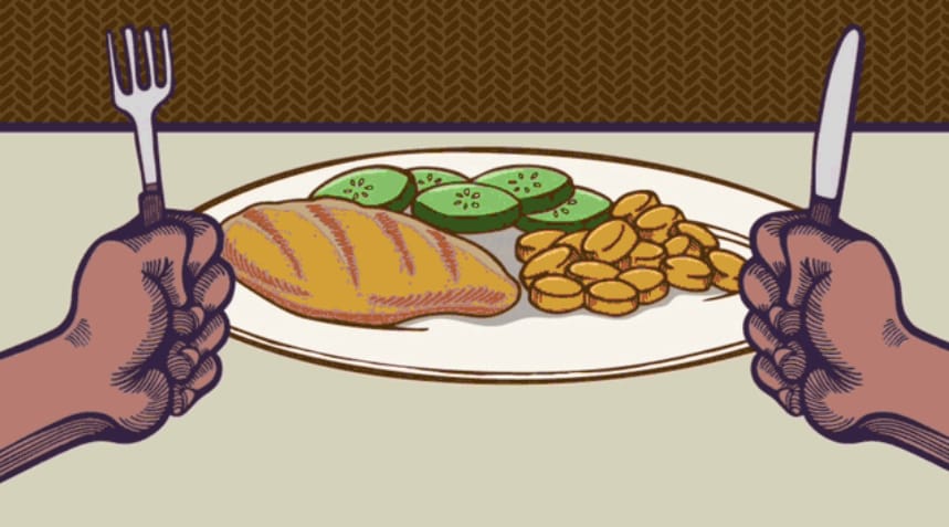 Picture of a dinner plate of food.