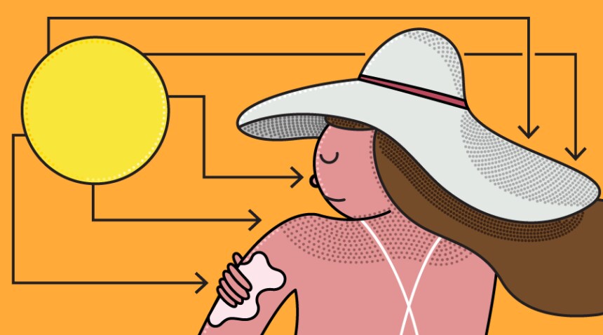 Putting sunscreen on shoulder.