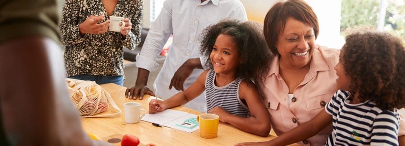 multi-generational family eating breakfast
