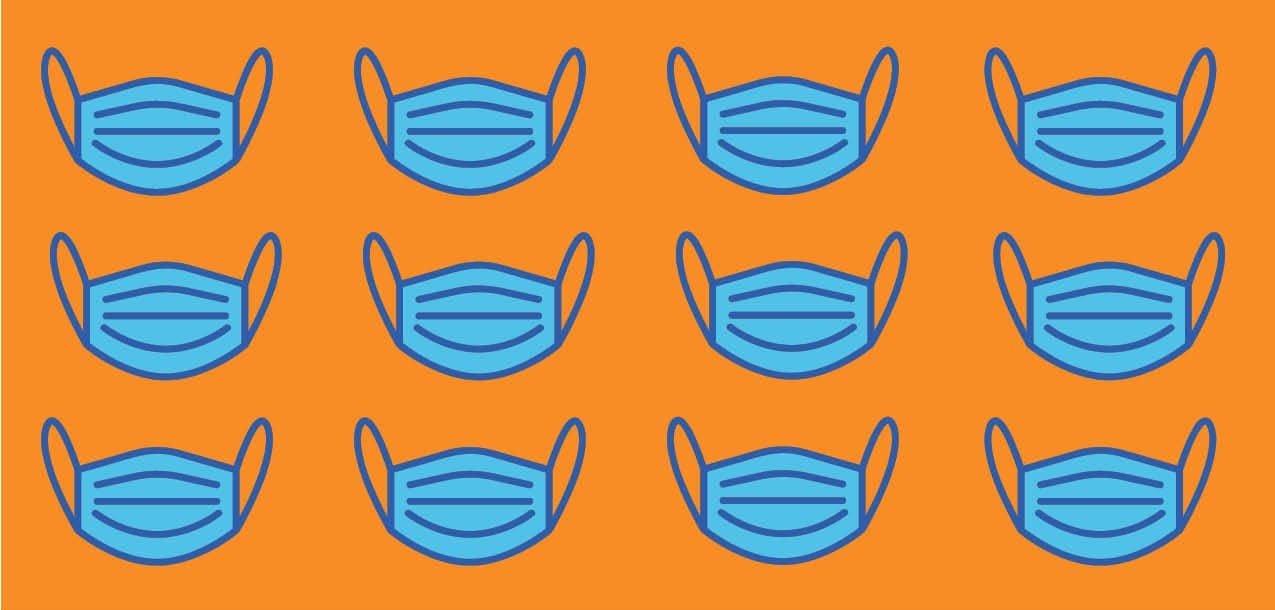 blue medical masks on orange background