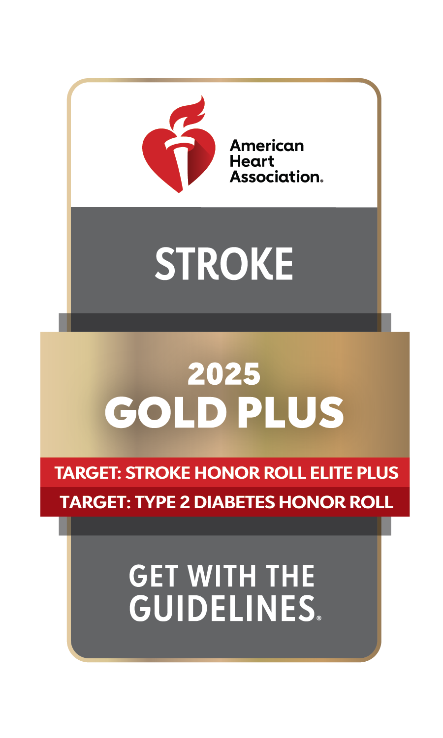 2025 American Heart Association Get With the Guidelines Stroke Gold Plus Award Logo
